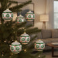 Set of Six Green And Red Glass Ball Ornaments