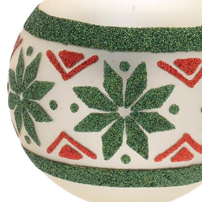 Set of Six Green And Red Glass Ball Ornaments