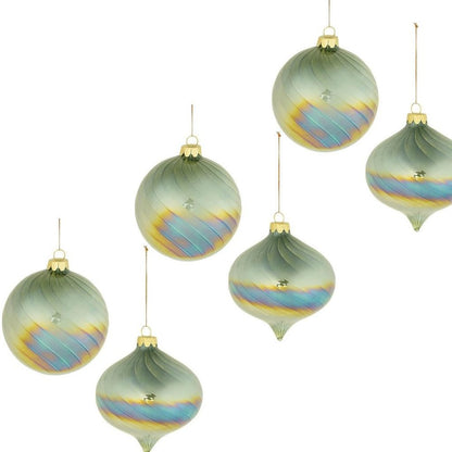 Set of Six Green And Gold Glass Hanging Figurine Ornaments