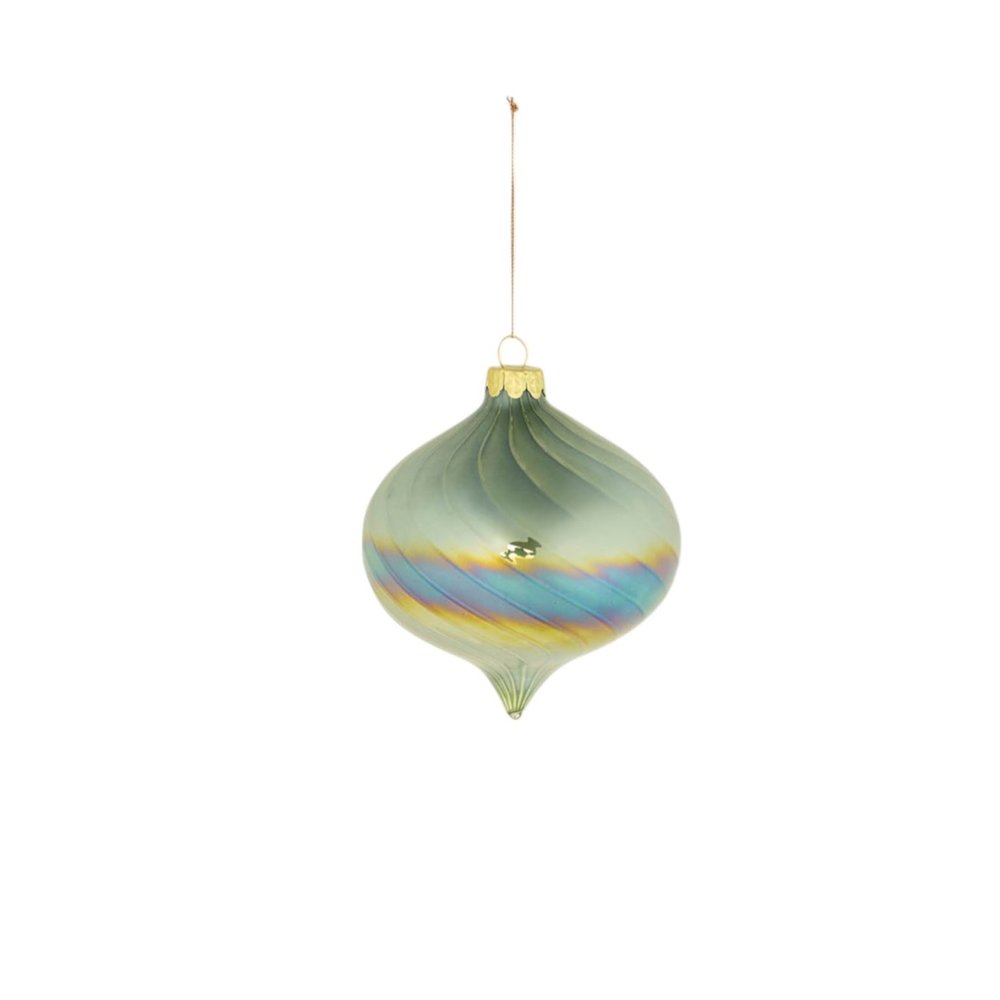 Set of Six Green And Gold Glass Hanging Figurine Ornaments
