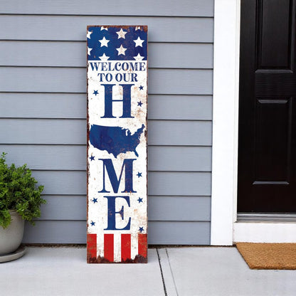 36" Blue Red And White July Fourth Solid Wood Porch Sign