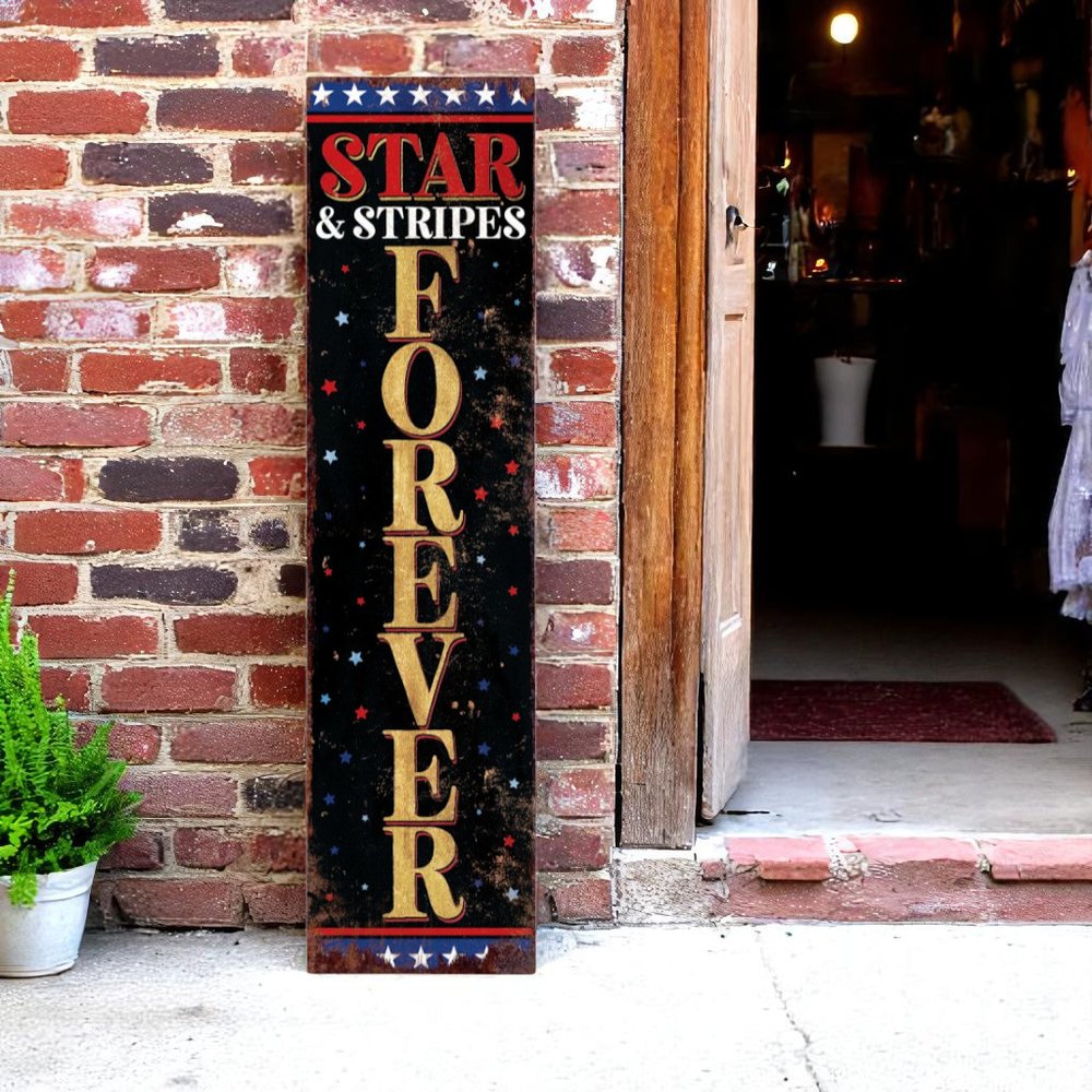 36" Blue Red And White July Fourth Solid Wood Porch Sign
