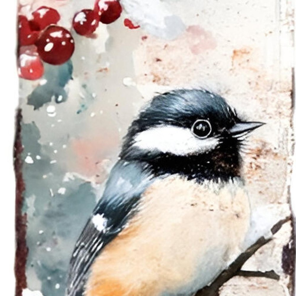 36" White Black And Red Christmas Chickadee Solid Wood Porch Sign