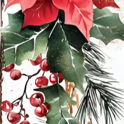 36" White Green And Red Christmas Poinsettia Solid Wood Porch Sign