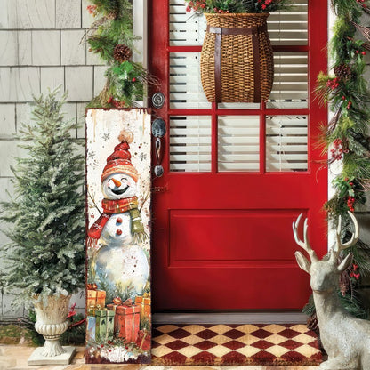 36" Red And White Christmas Santa and Snowman Solid Wood Reversible Porch Sign