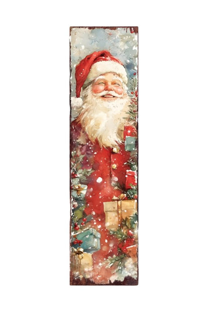 36" Red And White Christmas Santa and Snowman Solid Wood Reversible Porch Sign