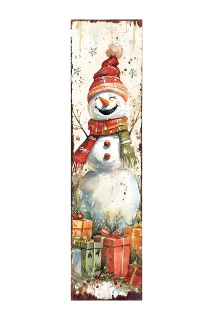 36" Red And White Christmas Santa and Snowman Solid Wood Reversible Porch Sign
