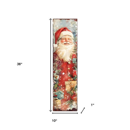 36" Red And White Christmas Santa and Snowman Solid Wood Reversible Porch Sign