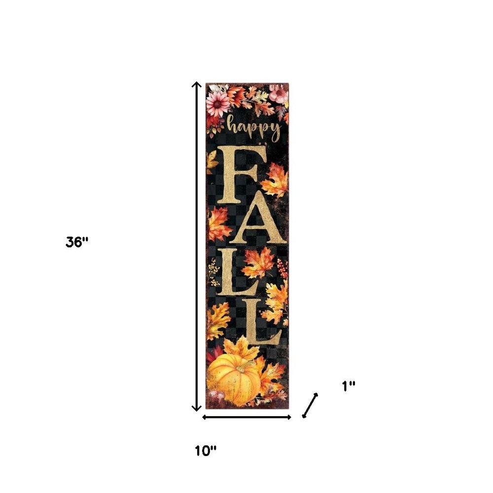 Letrero de madera maciza para porche de 36 pulgadas, color negro, naranja y blanco, con texto "Feliz otoño, Halloween"