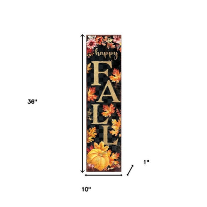 Letrero de madera maciza para porche de 36 pulgadas, color negro, naranja y blanco, con texto "Feliz otoño, Halloween"
