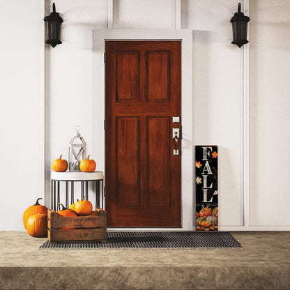 Letrero de porche de madera maciza de 36" con diseño de calabaza, color negro, naranja y blanco