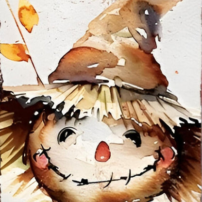 Letrero de porche de madera maciza de espantapájaros marrón, blanco y amarillo de 36"