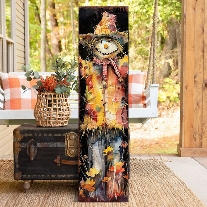 Letrero de porche de madera maciza de espantapájaros negro y naranja de 36"