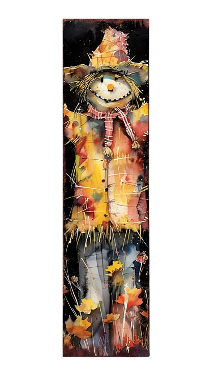 Letrero de porche de madera maciza de espantapájaros negro y naranja de 36"