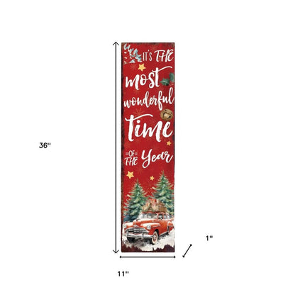 36" Red White And Green Christmas Holiday Red Truck Solid Wood Porch Sign