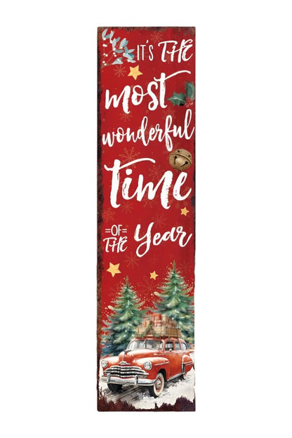 36" Red White And Green Christmas Holiday Red Truck Solid Wood Porch Sign