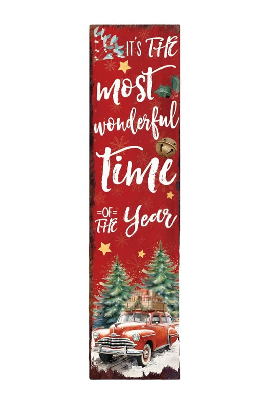 36" Red White And Green Christmas Holiday Red Truck Solid Wood Porch Sign