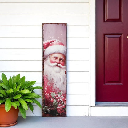 36" Red And White Christmas Santa Solid Wood Porch Sign