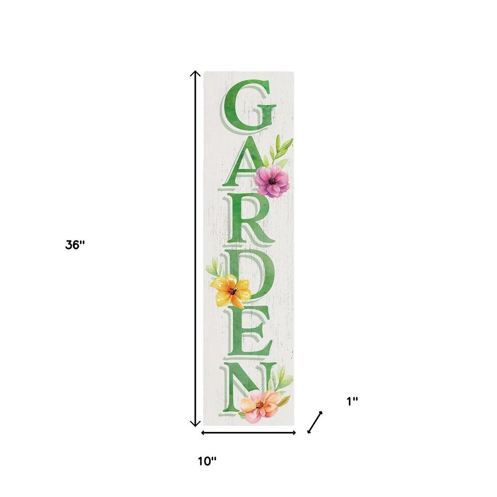 36" Green And White Garden Solid Wood Porch Sign