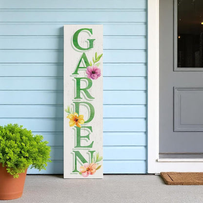 36" Green And White Garden Solid Wood Porch Sign