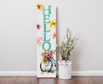 36" White And Turquoise Hello Solid Wood Porch Sign