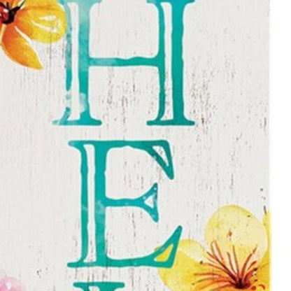 36" White And Turquoise Hello Solid Wood Porch Sign