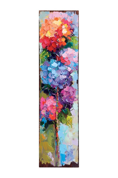 Letrero de porche de madera maciza de 36" con hortensias azules, moradas y rojas