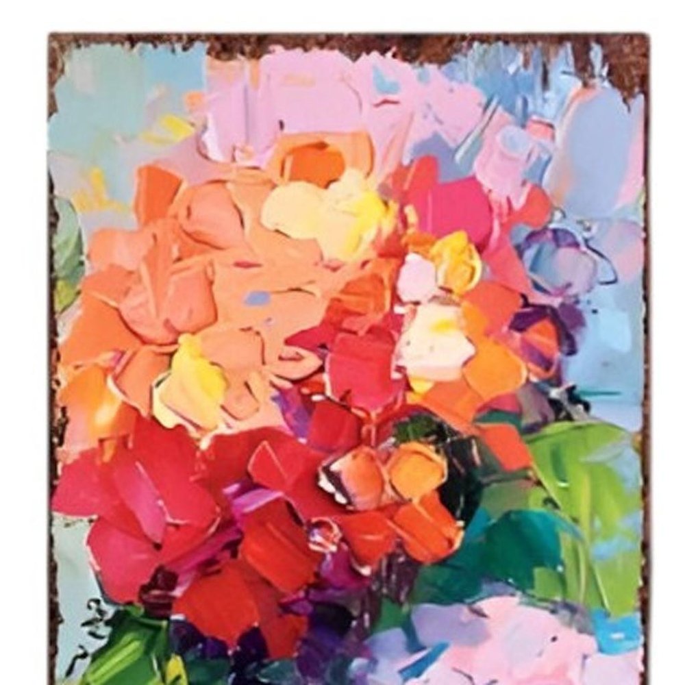 Letrero de porche de madera maciza de 36" con hortensias azules, moradas y rojas