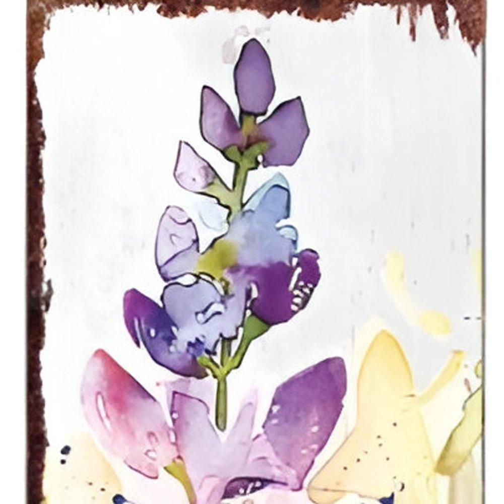 36" White Purple And Blue Watercolor Floral Solid Wood Porch Sign