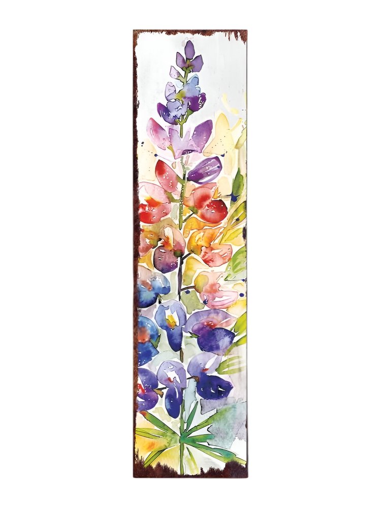 36" White Purple And Blue Watercolor Floral Solid Wood Porch Sign