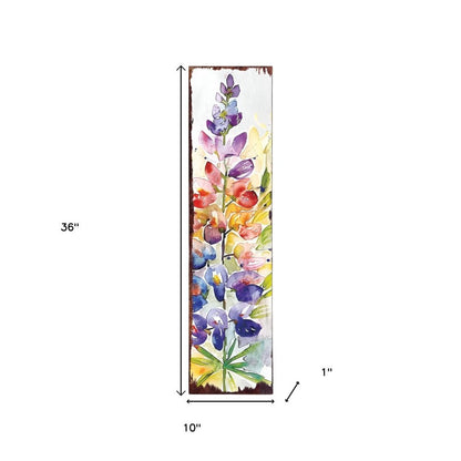 36" White Purple And Blue Watercolor Floral Solid Wood Porch Sign