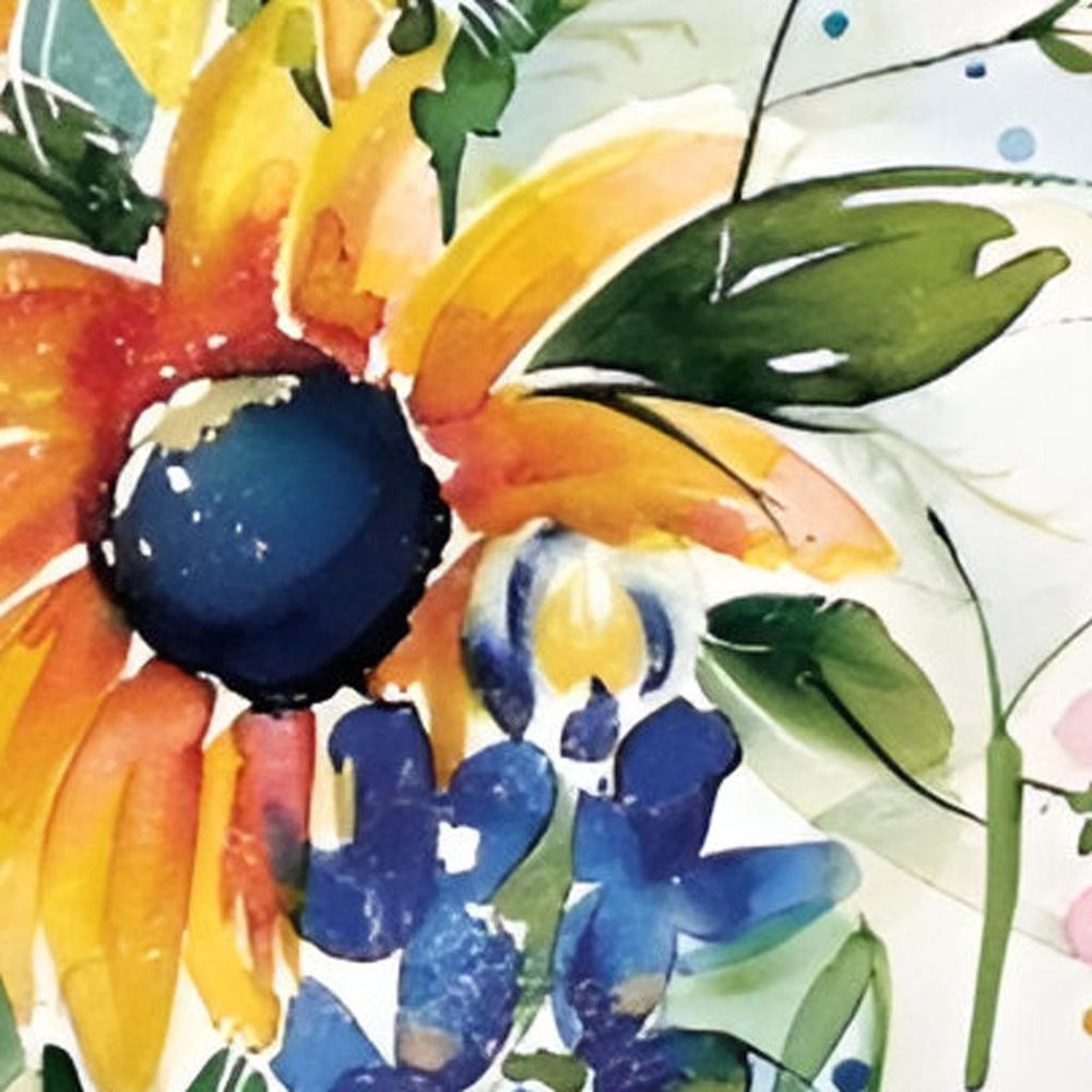 Letrero de porche de madera maciza de 36" con girasoles blancos, amarillos y azules