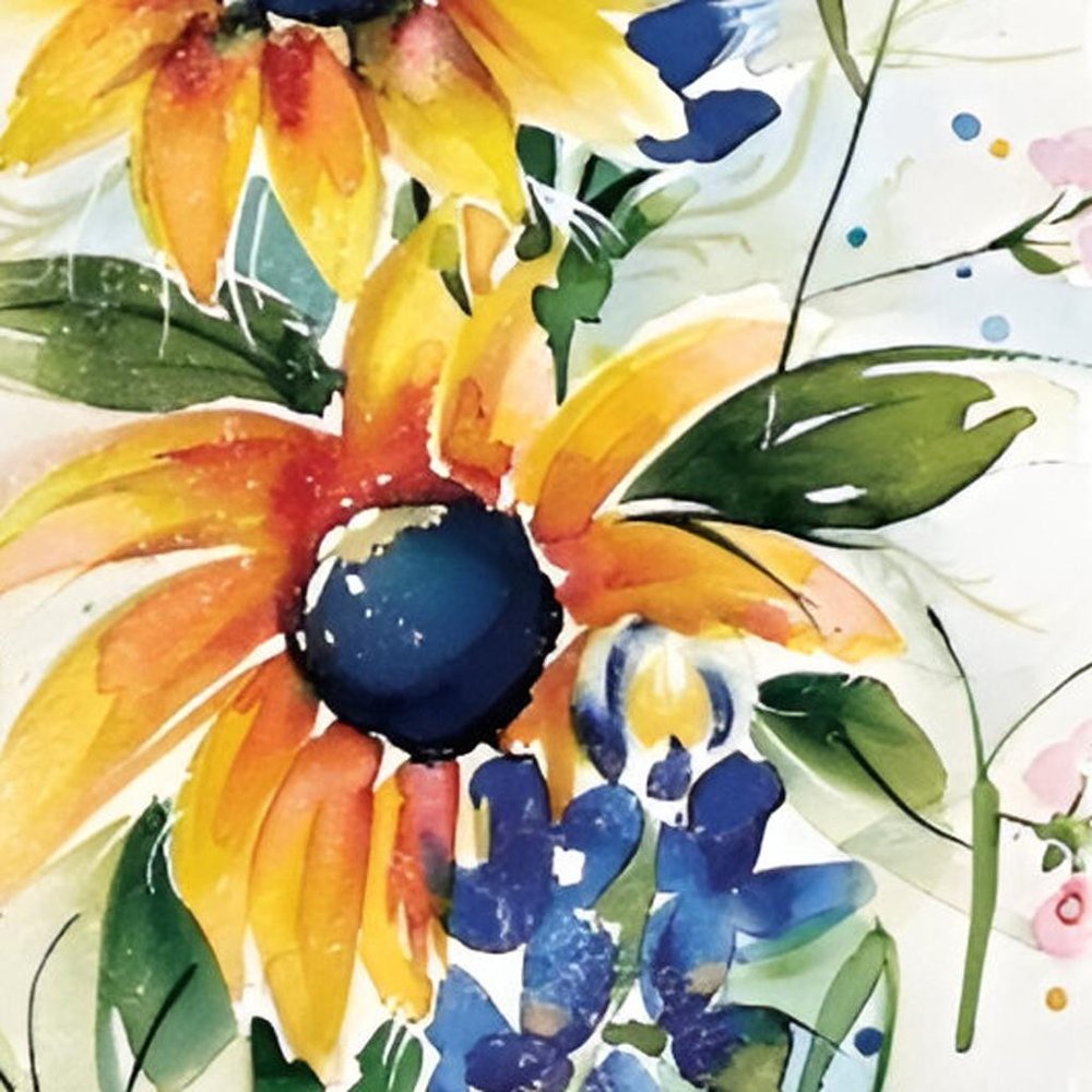 Letrero de porche de madera maciza de 36" con girasoles blancos, amarillos y azules