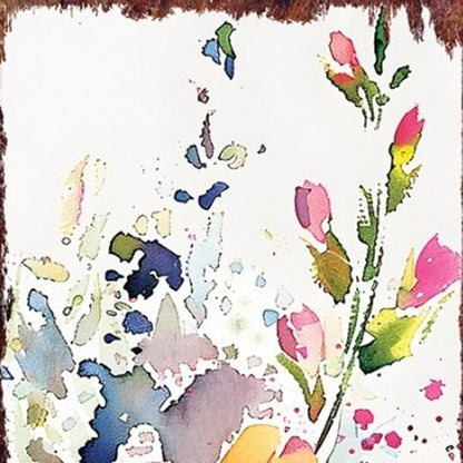 36" White Pink And Yellow Wildflowers Solid Wood Porch Sign