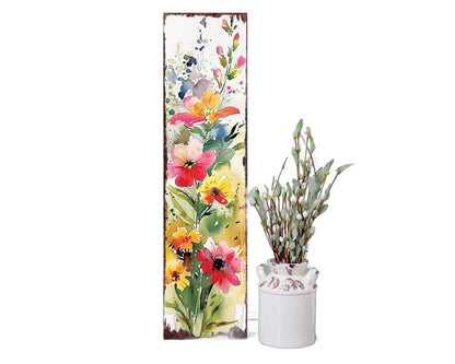 36" White Pink And Yellow Wildflowers Solid Wood Porch Sign