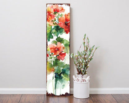 36" White Red And Green Geranium Solid Wood Porch Sign