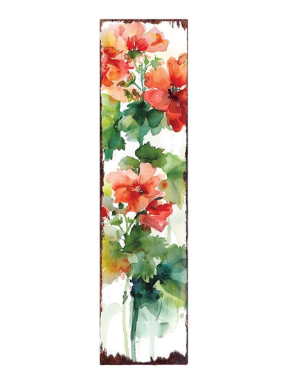 36" White Red And Green Geranium Solid Wood Porch Sign