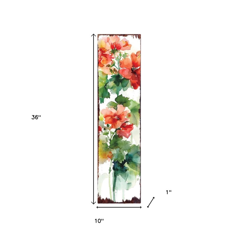 36" White Red And Green Geranium Solid Wood Porch Sign