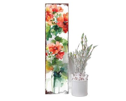 36" White Red And Green Geranium Solid Wood Porch Sign