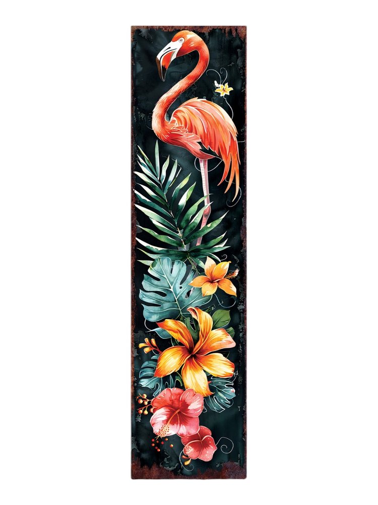 Letrero de porche de flamenco de madera maciza de 36" en color negro coral y verde