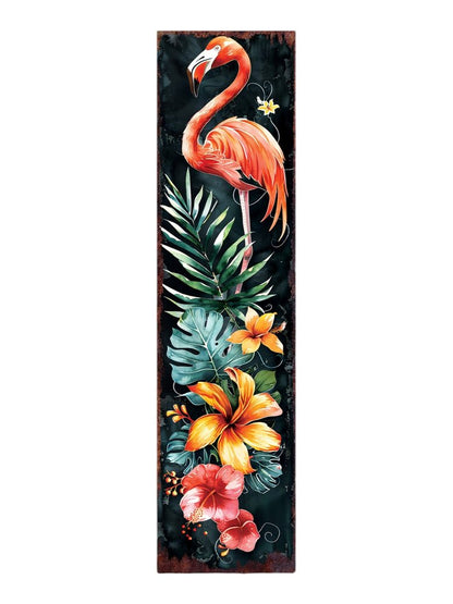 Letrero de porche de flamenco de madera maciza de 36" en color negro coral y verde
