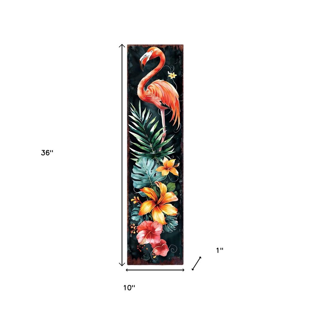 Letrero de porche de flamenco de madera maciza de 36" en color negro coral y verde