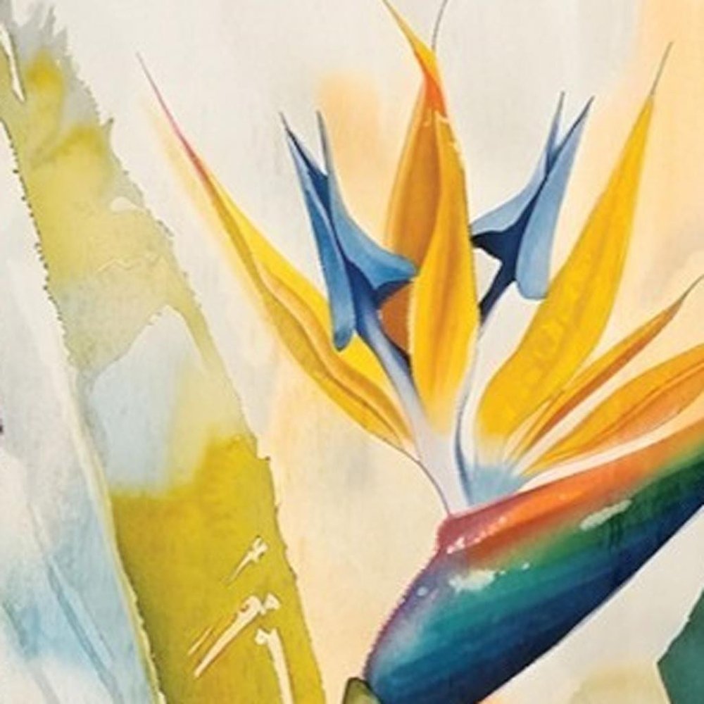 36" Orange Blue And Green Tropical Floral Solid Wood Porch Sign