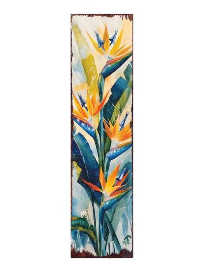 36" Orange Blue And Green Tropical Floral Solid Wood Porch Sign