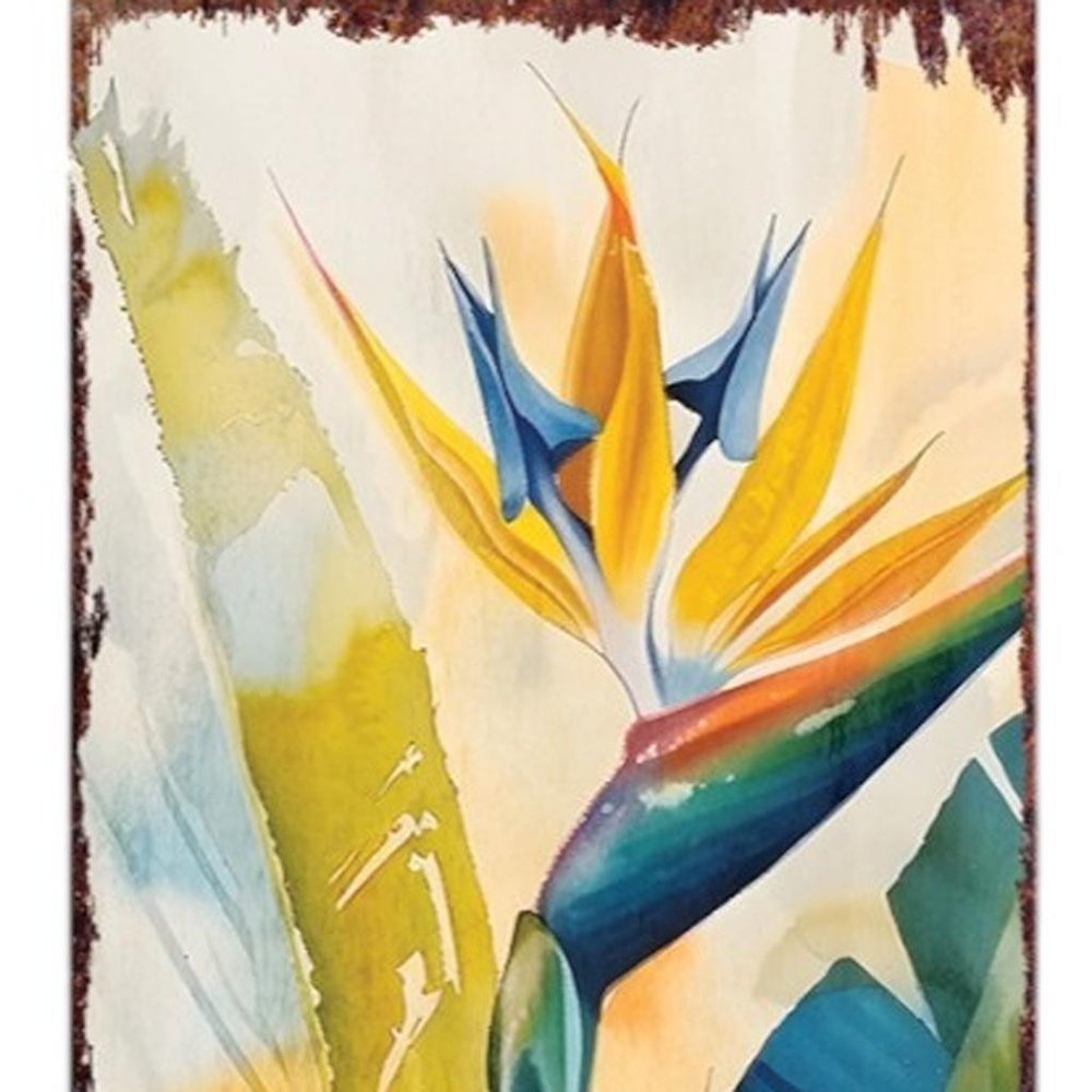 36" Orange Blue And Green Tropical Floral Solid Wood Porch Sign