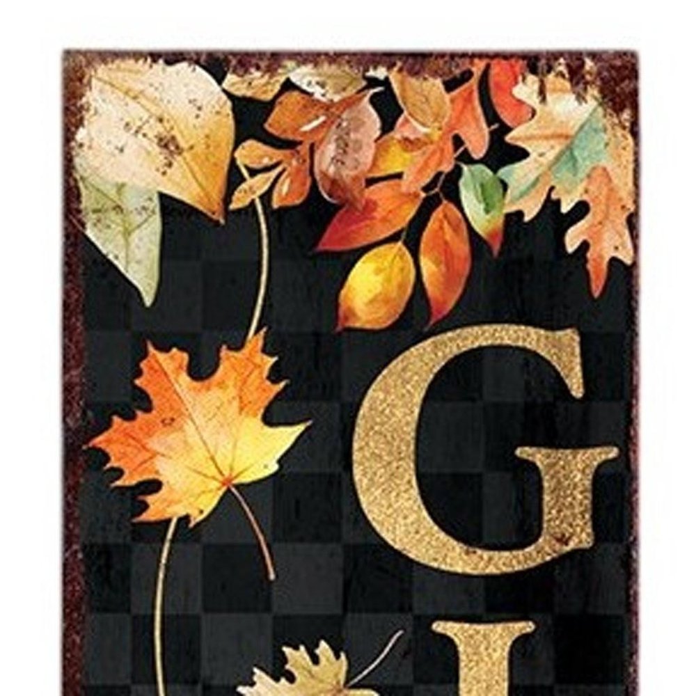 Letrero para porche de 36" de madera maciza negra y naranja con hojas de otoño para Acción de Gracias