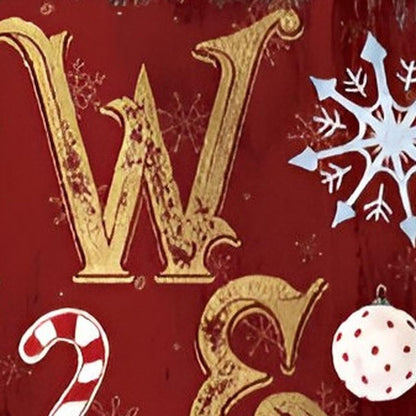 36" Red Gold And Green Christmas Wreath Solid Wood Welcome Porch Sign