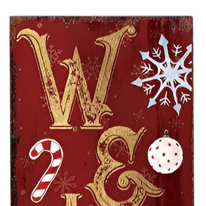 36" Red Gold And Green Christmas Wreath Solid Wood Welcome Porch Sign