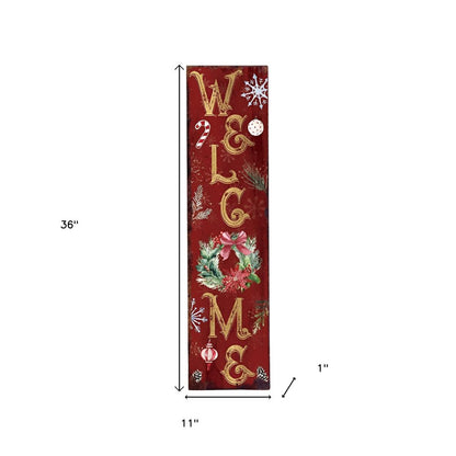 36" Red Gold And Green Christmas Wreath Solid Wood Welcome Porch Sign