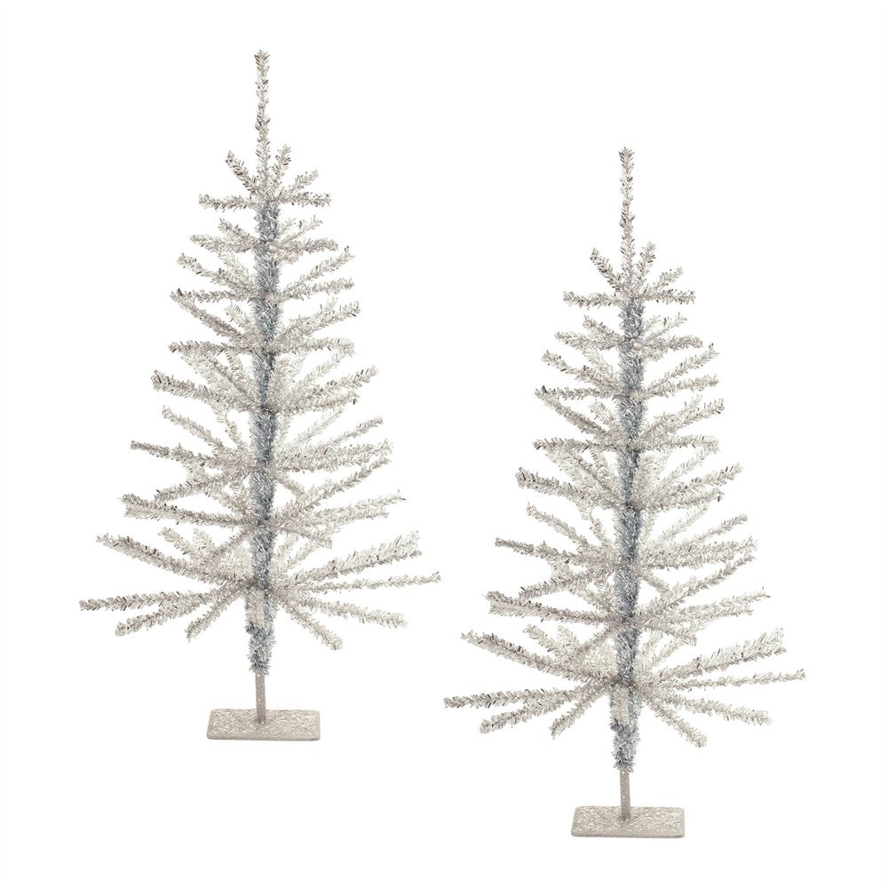 Set Of Two Silver Tinsel Sparse Pine Christmas Trees